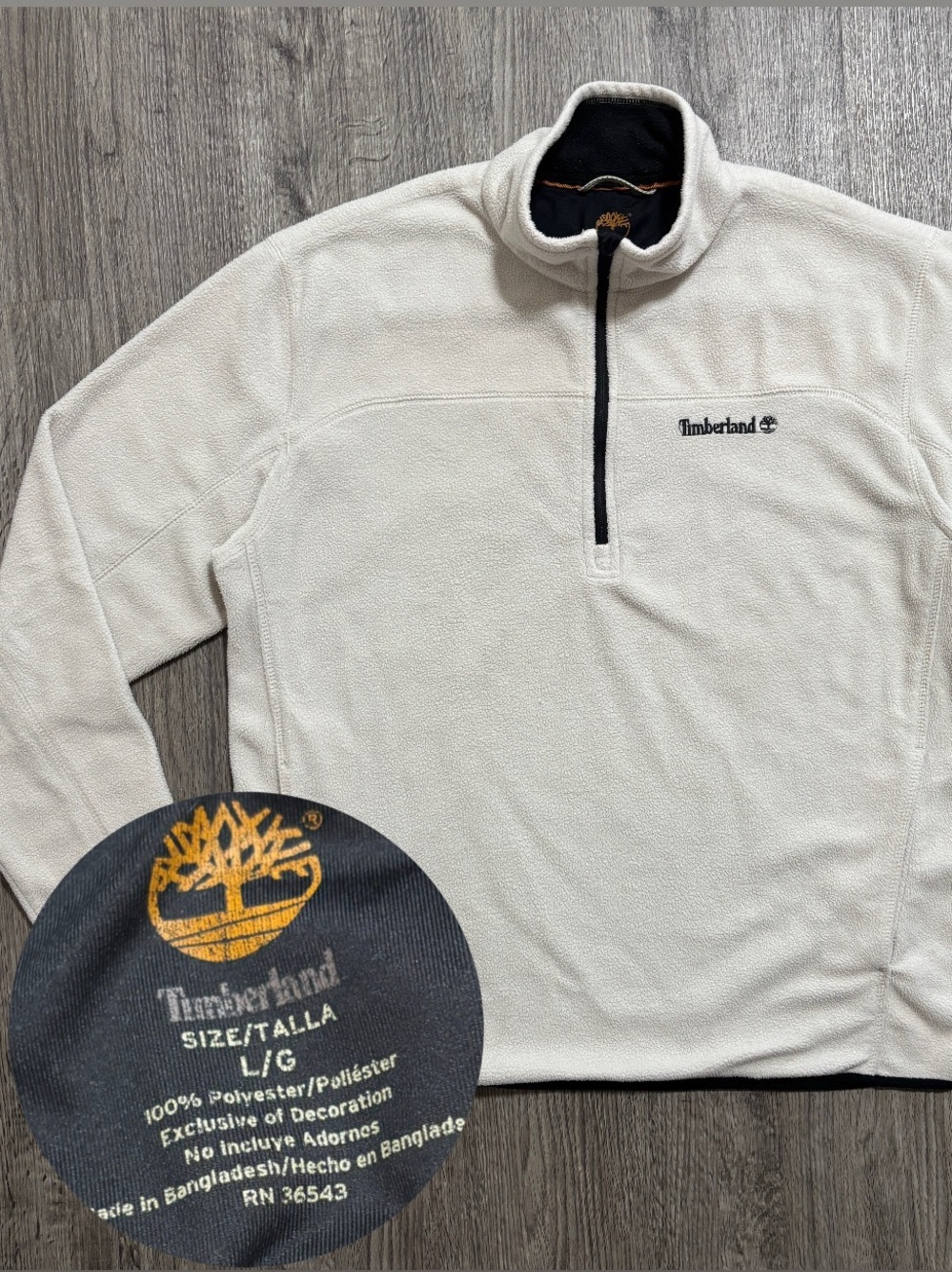 Timberland Mens Large Cream Fleece Quarter Zip Pullover